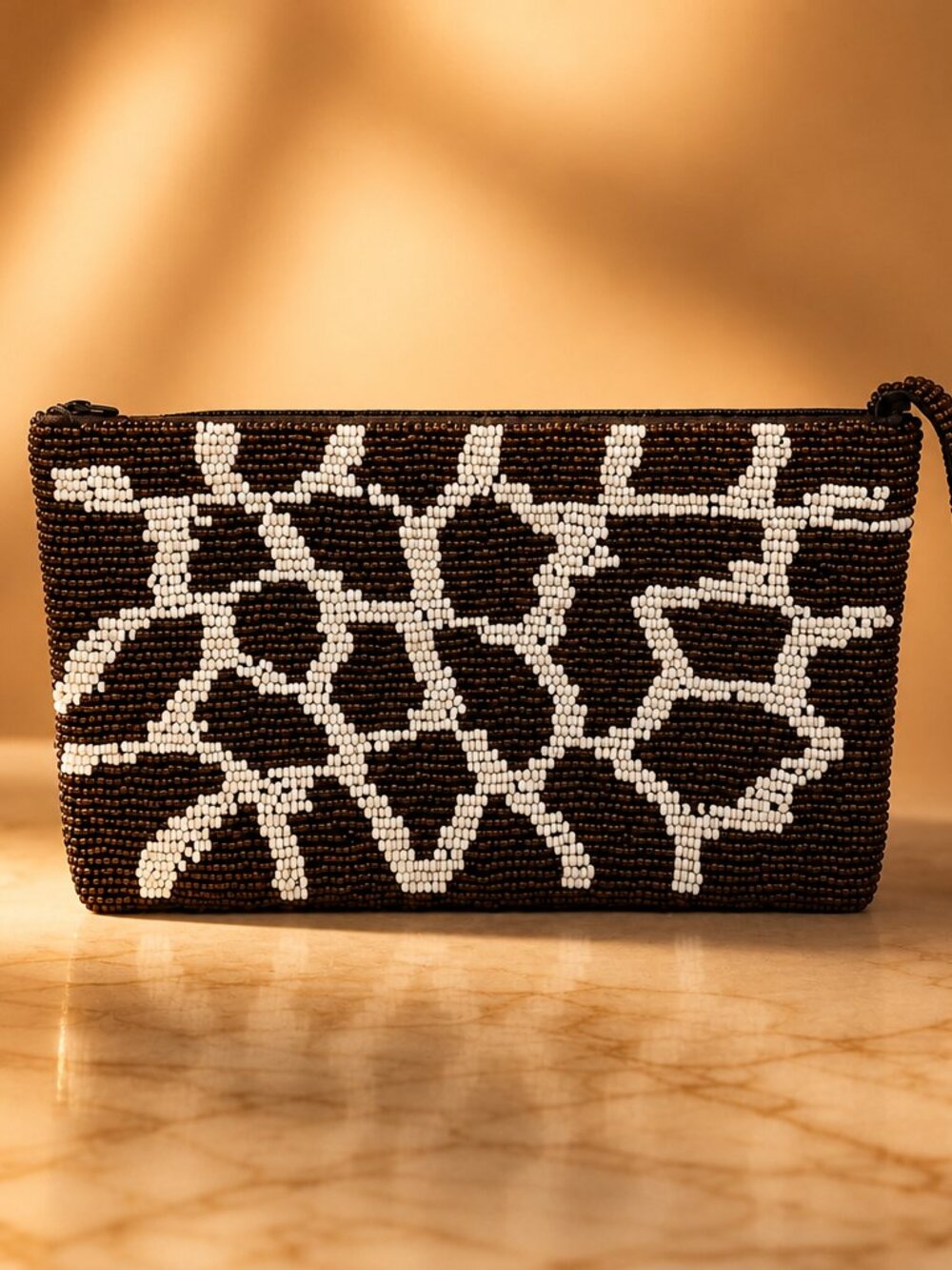 Giraffe Pattern Beaded Wristlet